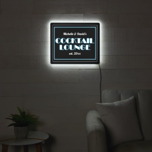 Neon Blue Retro Cocktail Lounge LED Sign
