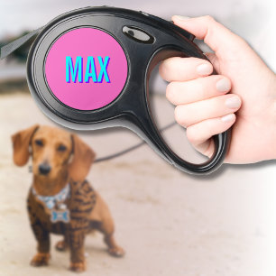 Neon Blue Script Custom Pet Name Neon Pink Retractable Pet Leash