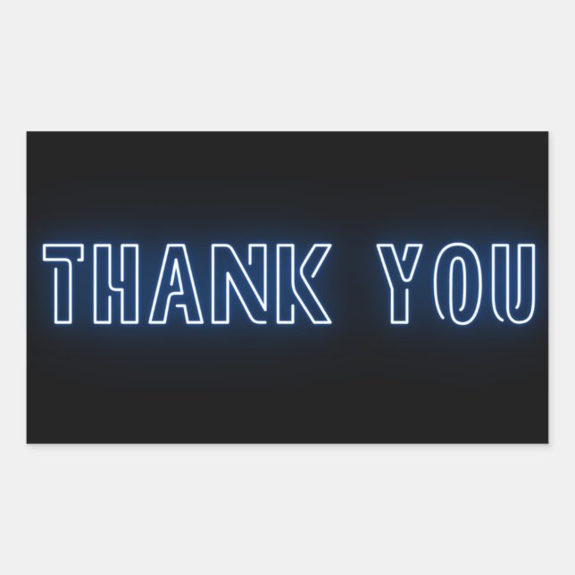 Neon Blue Sign Trendy Thank You Rectangular Sticker (Front)