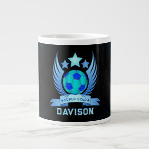 Neon Blue Soccer Ball Cool Custom Gifts For Boys Giant Coffee Mug