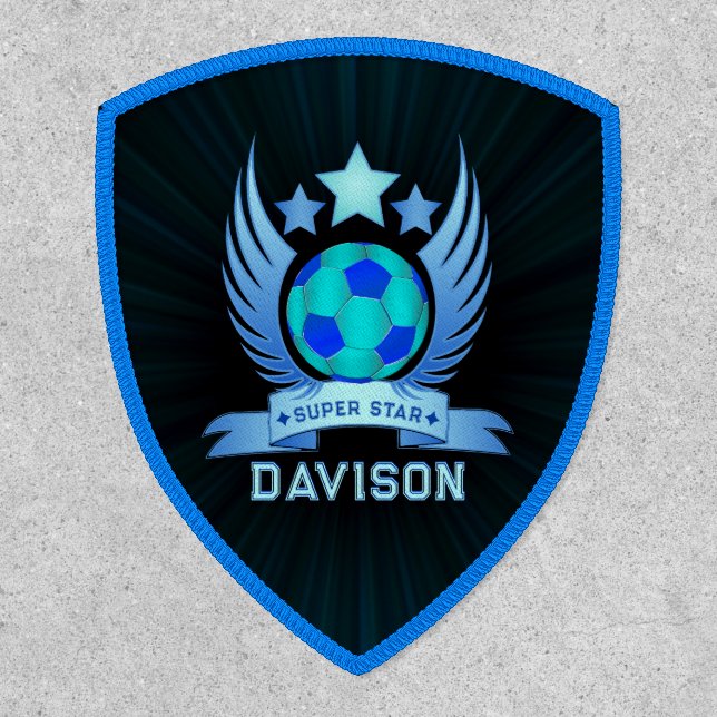 Neon Blue Soccer Ball | Cool Custom Gifts For Boys Patch (Front)