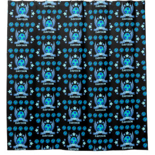Neon Blue Soccer Ball Cool Custom Gifts For Boys Shower Curtain