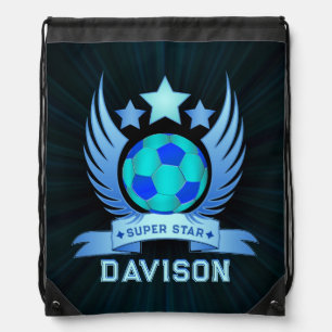 Neon Blue Soccer Ball Cool Sport Gifts For Boys Drawstring Bag