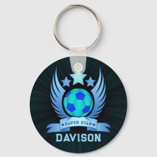 Neon Blue Soccer Ball Cool Sport Gifts For Boys Keychain