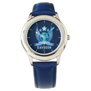 Neon Blue Soccer Ball Cool Sport Gifts For Boys Watch