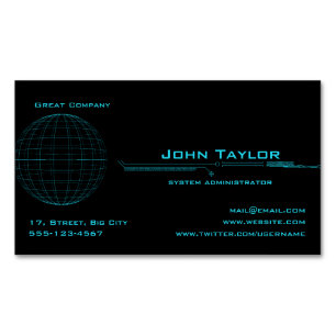 Neon Blue Sphere Cyber Business Card Magnet