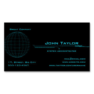 Neon Blue Sphere Cyber Business Card Magnet