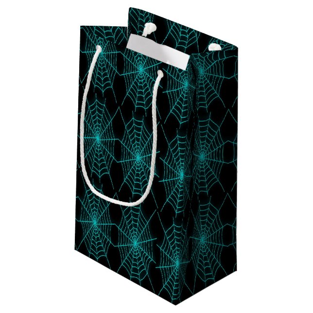 Neon blue spiderweb small gift bag (Back Angled)