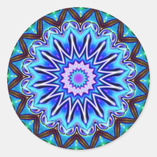 Neon Blue Starburst Classic Round Sticker