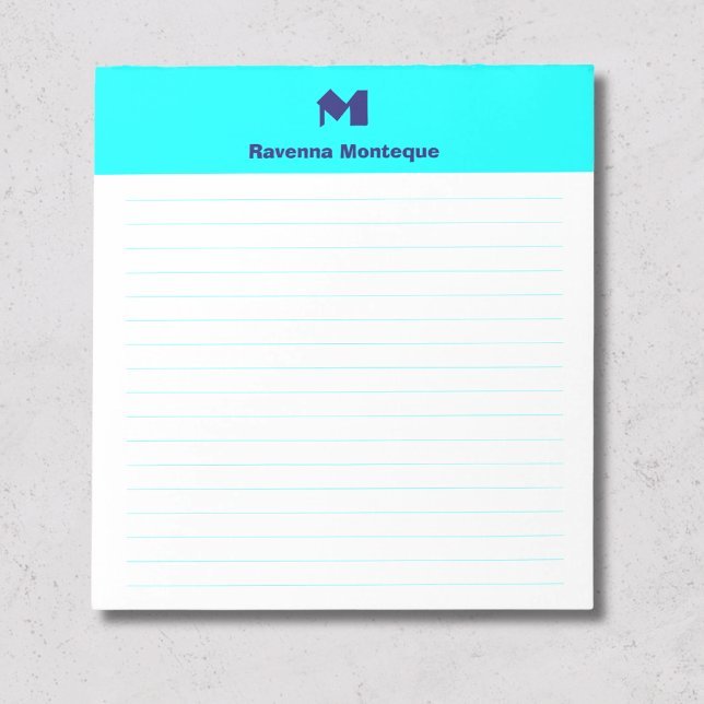 Neon Blue Stylish Personalized Monogram Lined Notepad (Creator Uploaded)
