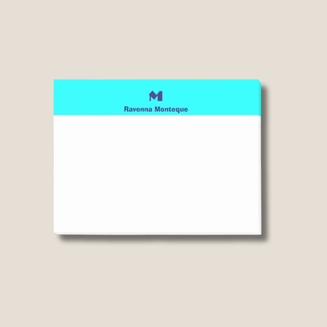 Neon Blue Trendy Personalized Name Letter Monogram Post-it Notes (Creator Uploaded)