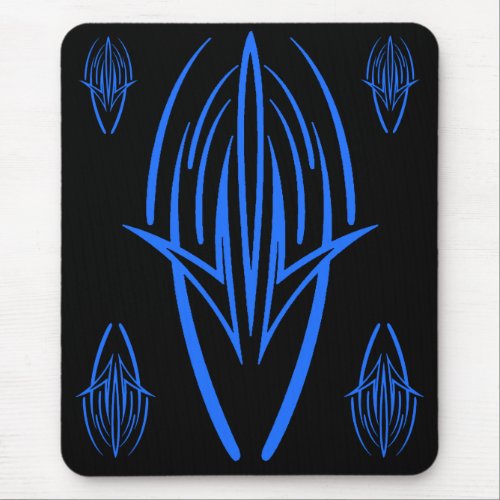 Neon Blue Tribal Design on Black Mousepad