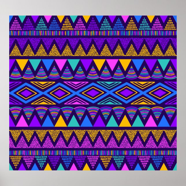 Neon Blue: Tribal Navajo Pattern Poster (Front)