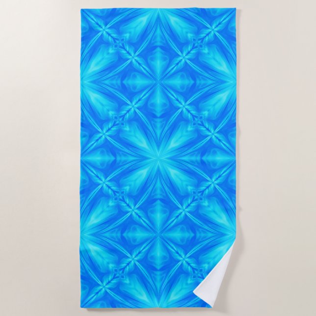 Neon Blue Turquoise Psychedelic Cloudy Abstract Beach Towel (Front)