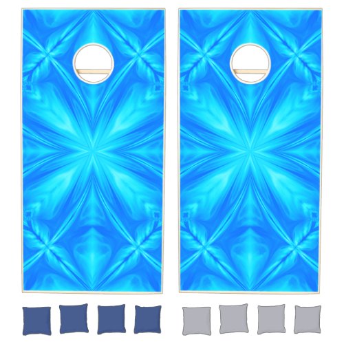 Neon Blue Turquoise Psychedelic Cloudy Abstract Cornhole Set