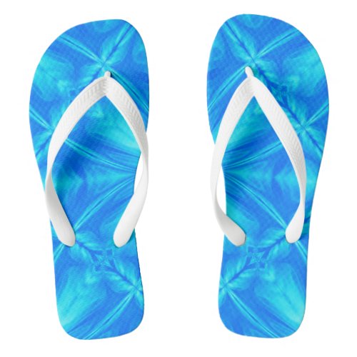 Neon Blue Turquoise Psychedelic Cloudy Abstract Flip Flops