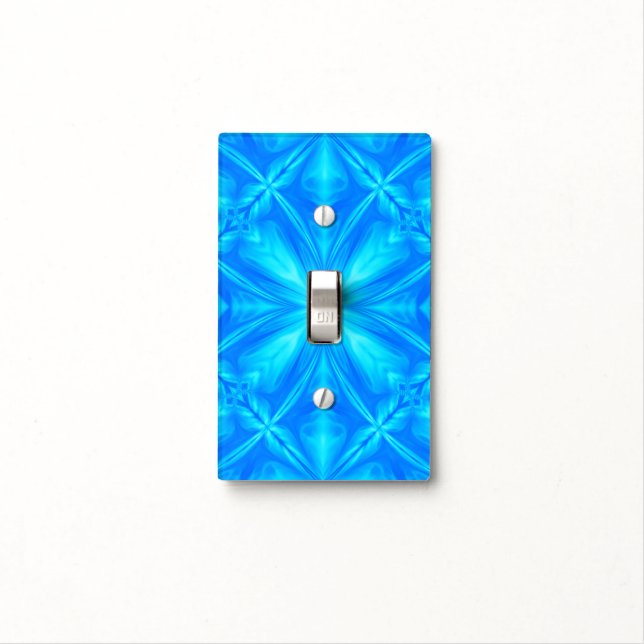 Neon Blue Turquoise Psychedelic Cloudy Abstract Light Switch Cover (In Situ)
