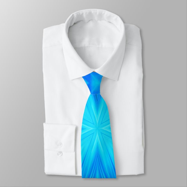 Neon Blue Turquoise Psychedelic Cloudy Abstract Neck Tie (Tied)