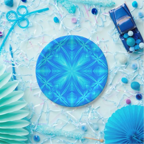 Neon Blue Turquoise Psychedelic Cloudy Abstract Paper Plates