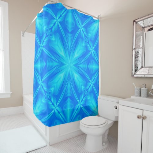 Neon Blue Turquoise Psychedelic Cloudy Abstract Shower Curtain