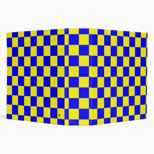 Neon Blue Yellow Checkered Checkerboard Vintage 3 Ring Binder