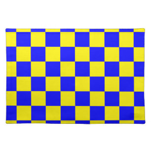 Neon Blue Yellow Checkered Checkerboard Vintage Cloth Placemat