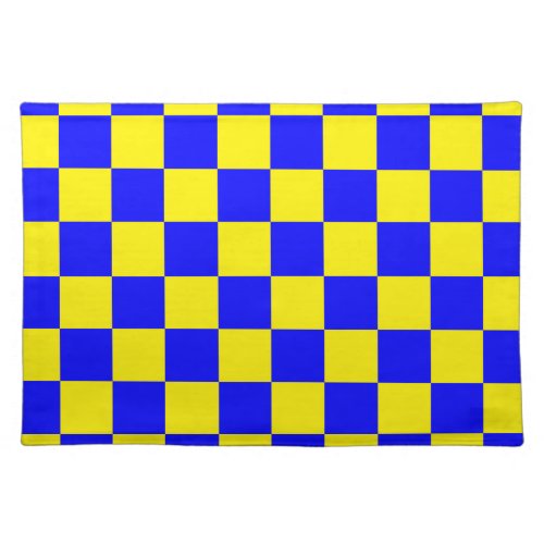 Neon Blue Yellow Checkered Checkerboard Vintage Cloth Placemat