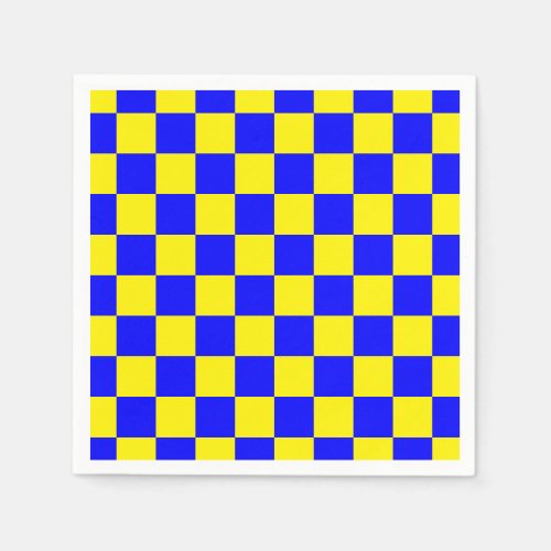 Neon Blue Yellow Checkered Checkerboard Vintage Napkins