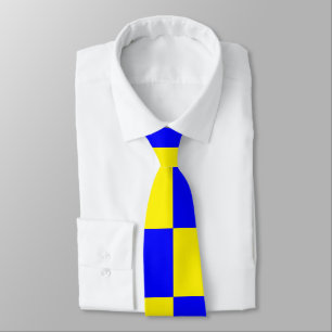 Neon Blue Yellow Checkered Checkerboard Vintage Neck Tie