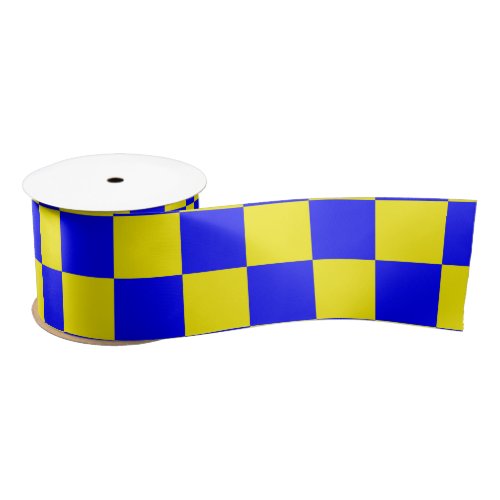 Neon Blue Yellow Checkered Checkerboard Vintage Satin Ribbon