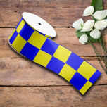 Neon Blue Yellow Checkered Checkerboard Vintage Satin Ribbon<br><div class="desc">Neon Blue and Yellow Checkered Checkerboard  | Vintage | Classic | Trendy | Stylish | Fashion | Minimal</div>