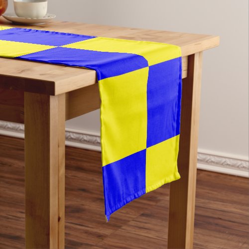 Neon Blue Yellow Checkered Checkerboard Vintage Short Table Runner