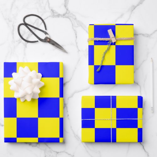 Neon Blue Yellow Checkered Checkerboard Vintage Wrapping Paper Sheets