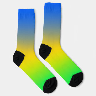 Neon blue, yellow, green gradient, ombre. Socks