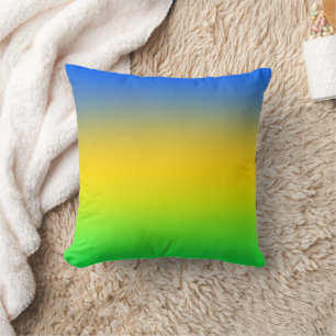 Neon blue, yellow, green gradient, ombre. Throw Pillow