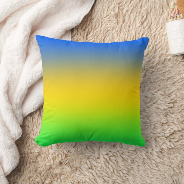  Neon blue, yellow, green gradient, ombre. Throw Pillow (Blanket)