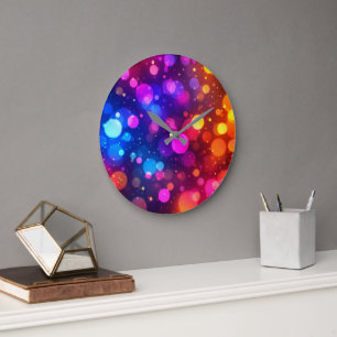 Neon Bokeh Lights Abstract Large Clock
