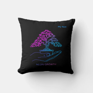 Neon Bonsai Tree Cyberpunk Aesthetic Personalized Throw Pillow