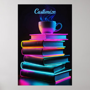 Neon Books And Coffee 2 Poster