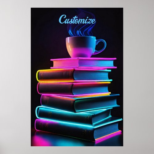 Neon Books And Coffee 2 Poster