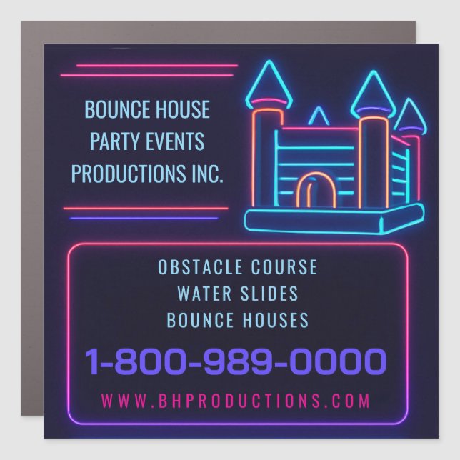 NEON BOUNCE HOUSE BIRTHDAY PARTY Rental Inflatable Car Magnet (Front)