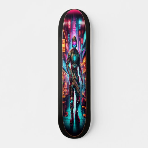 Neon Bounty Cyber Hunter  Skateboard