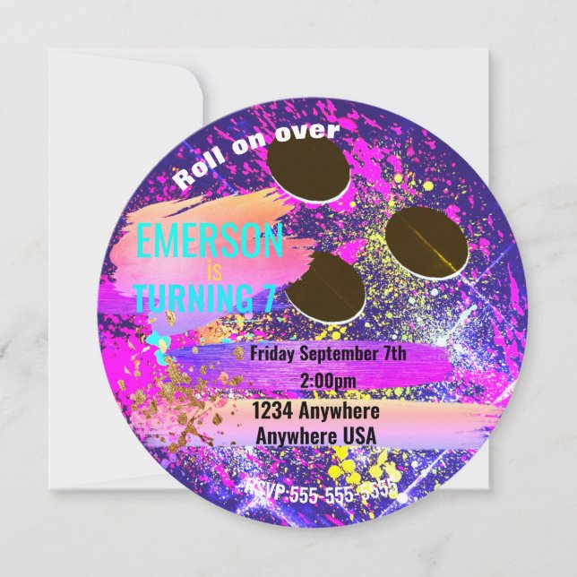 neon BOWLING BALL, bowling, Glow birthday party Invitation (Front)
