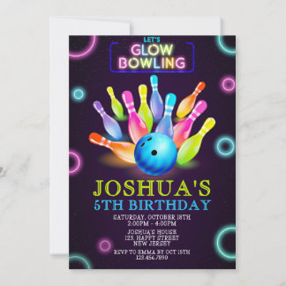 Neon Bowling Birthday Invitation. Neon invite