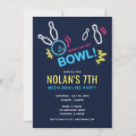 Neon Bowling Birthday Party Invitation at Zazzle
