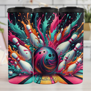 Neon Bowling Explosion Splash Thermal Tumbler