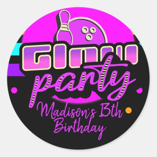 Neon Bowling Party Bash Birthday Party Classic Round Sticker