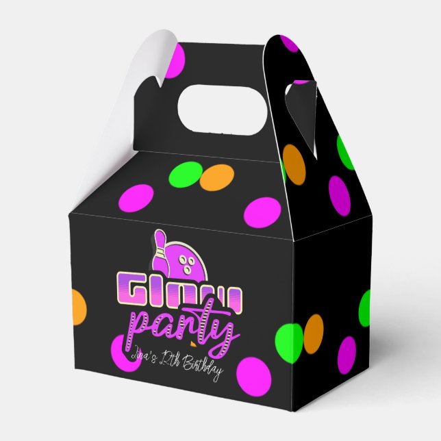 Neon Bowling Party Bash Birthday Party Favor Boxes (Front Side)