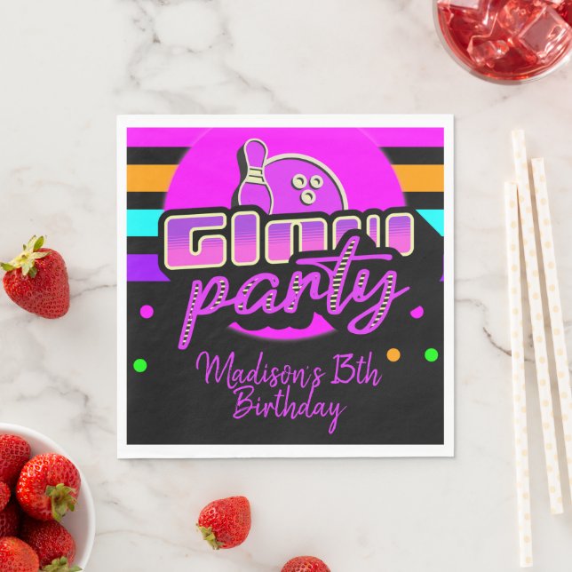 Neon Bowling Party Bash Birthday Party Napkins (Insitu)