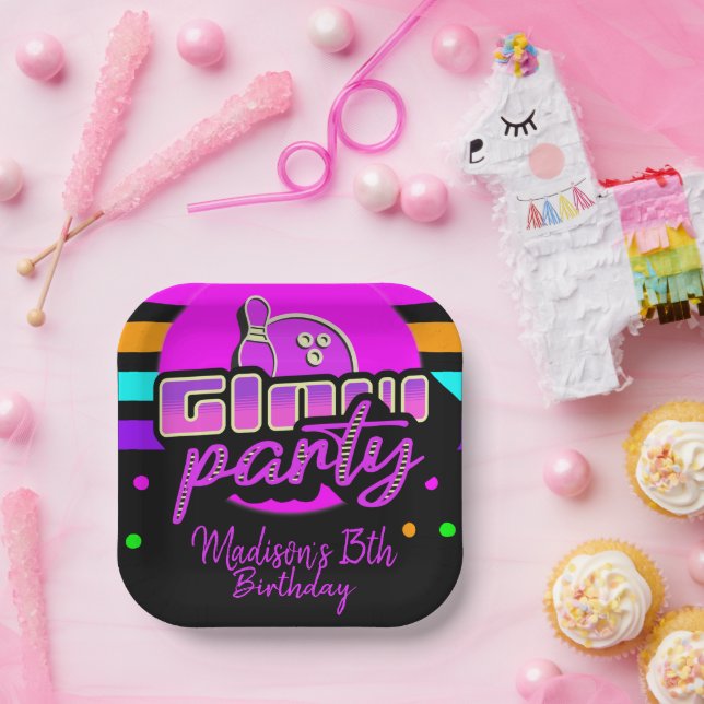 Neon Bowling Party Bash Birthday Party Paper Plates (Party)